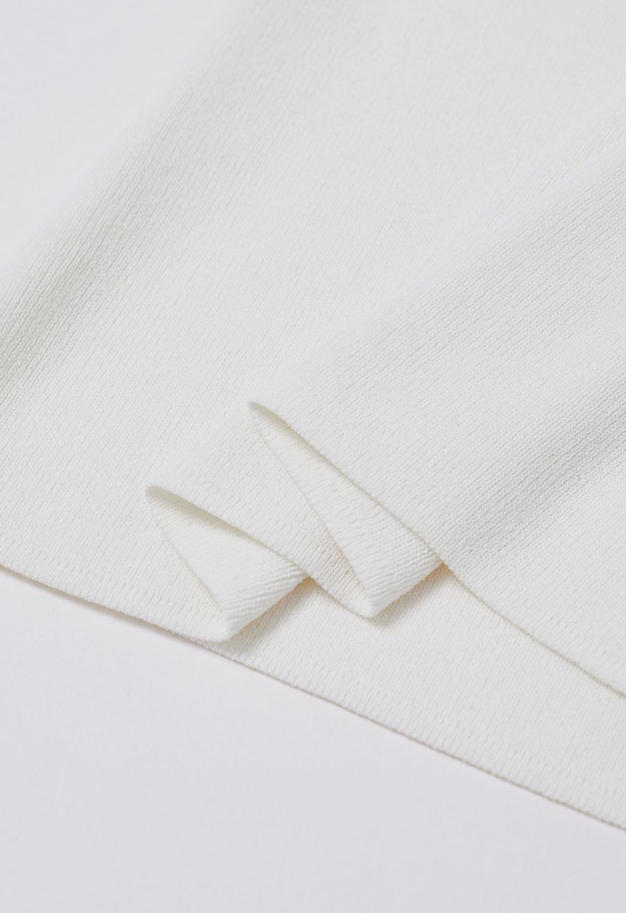 Lace Spliced Square Neckline Knit Top in White