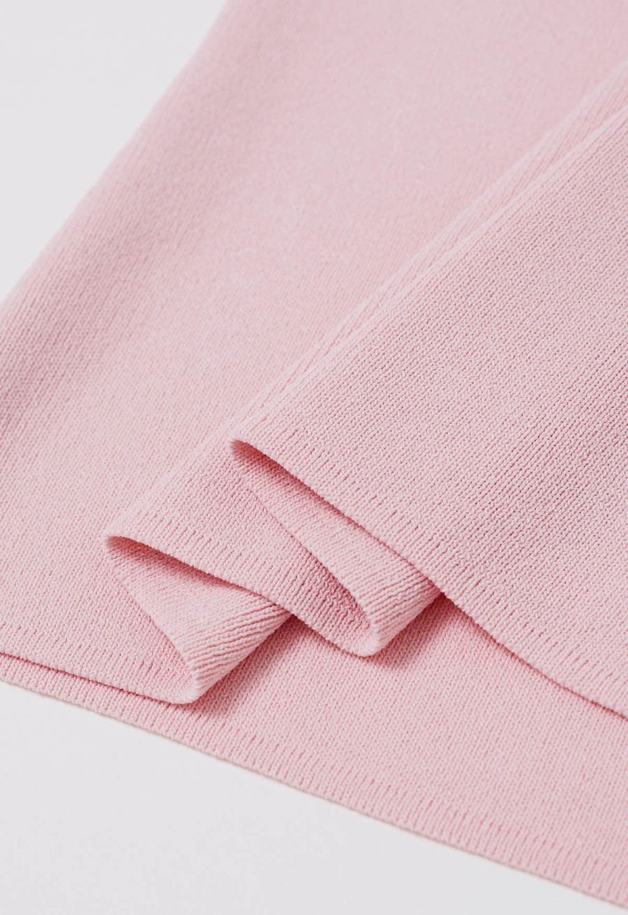 Lace Spliced Square Neckline Knit Top in Pink