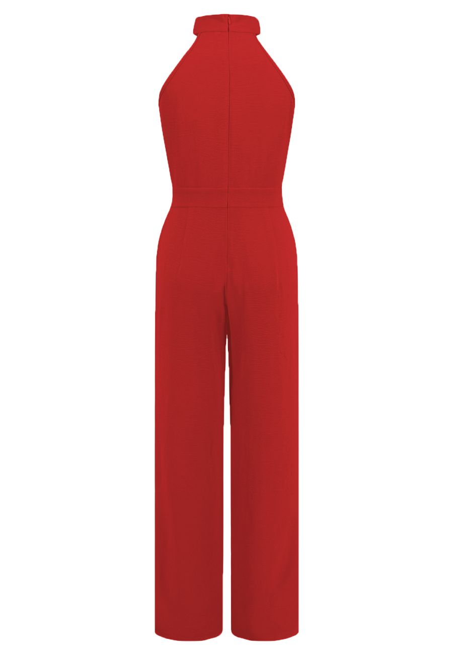 Sleek Bowknot Halter Neck Jumpsuit in Orange