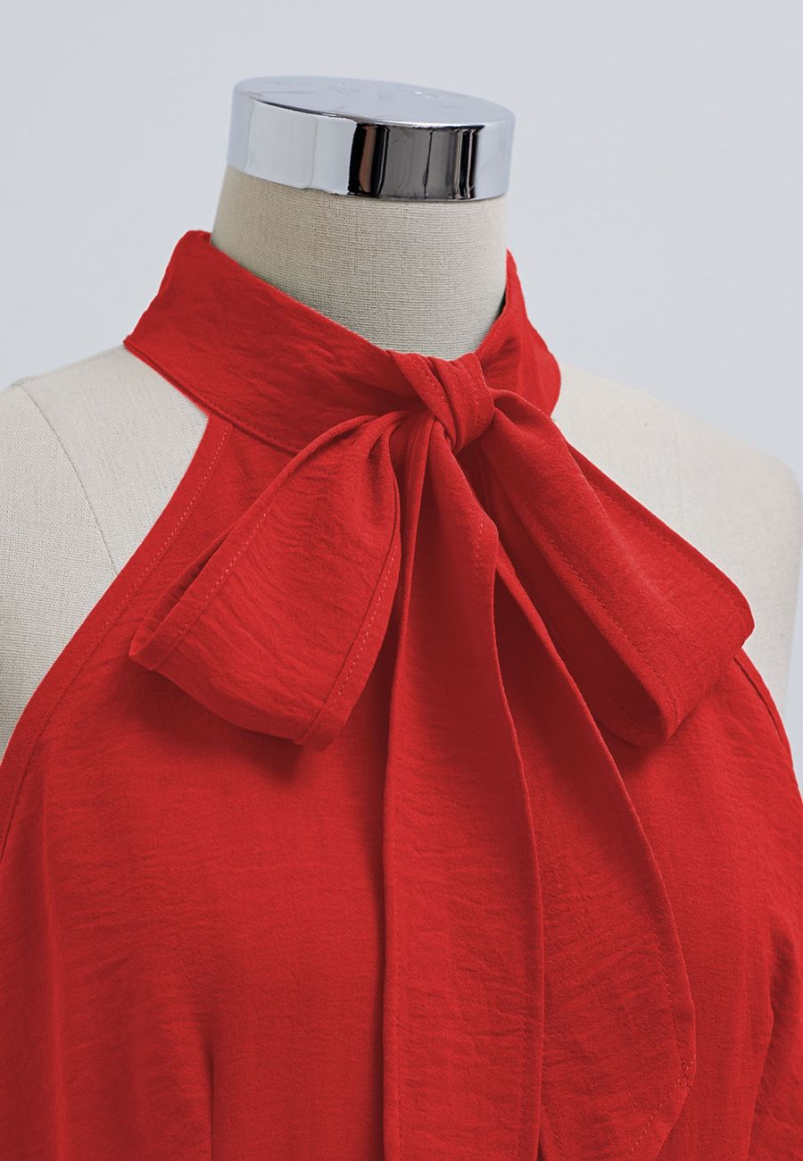 Sleek Bowknot Halter Neck Jumpsuit in Orange