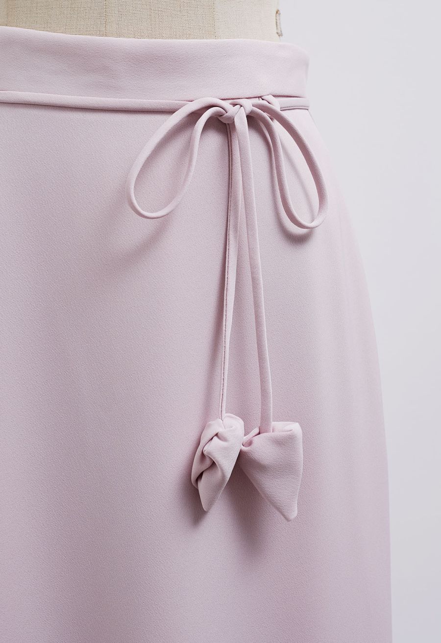 Glam Tie-Waist Midi Skirt in Pink