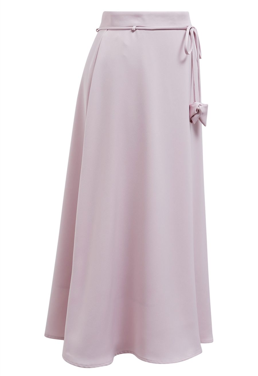 Glam Tie-Waist Midi Skirt in Pink