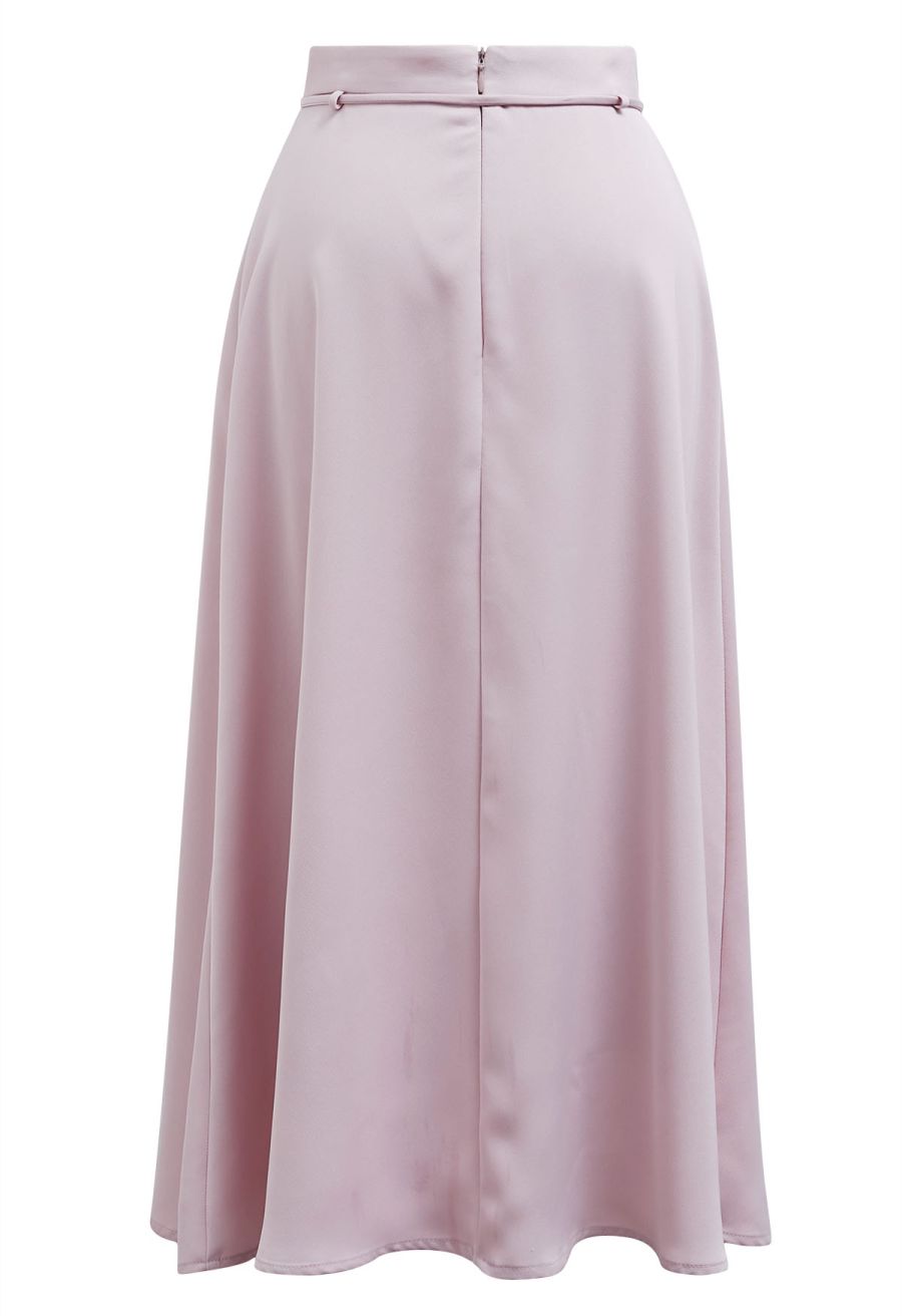 Glam Tie-Waist Midi Skirt in Pink