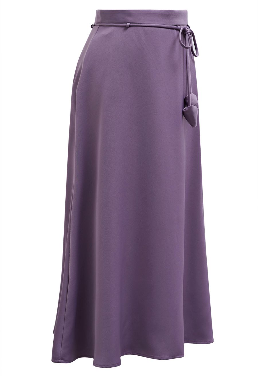 Glam Tie-Waist Midi Skirt in Purple