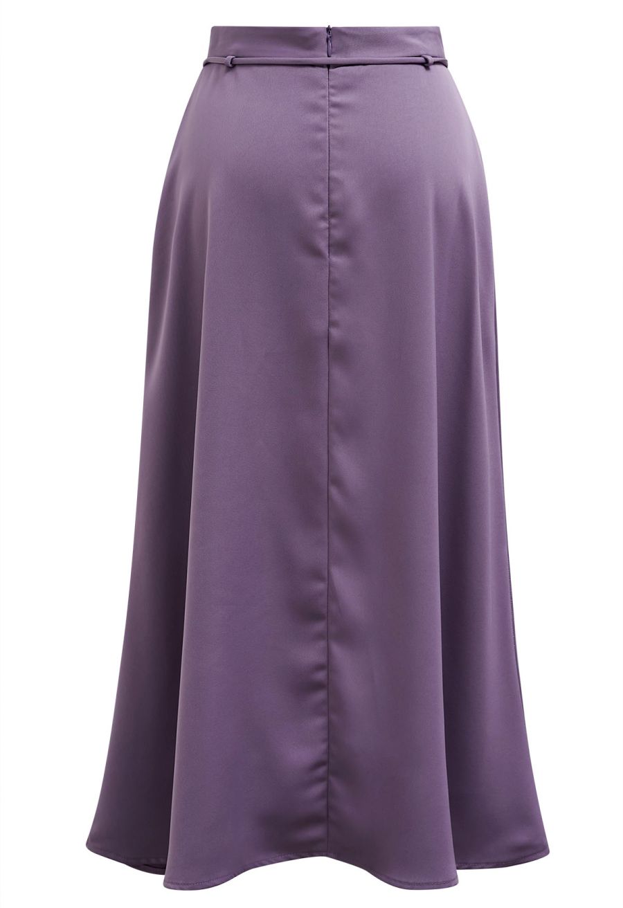 Glam Tie-Waist Midi Skirt in Purple