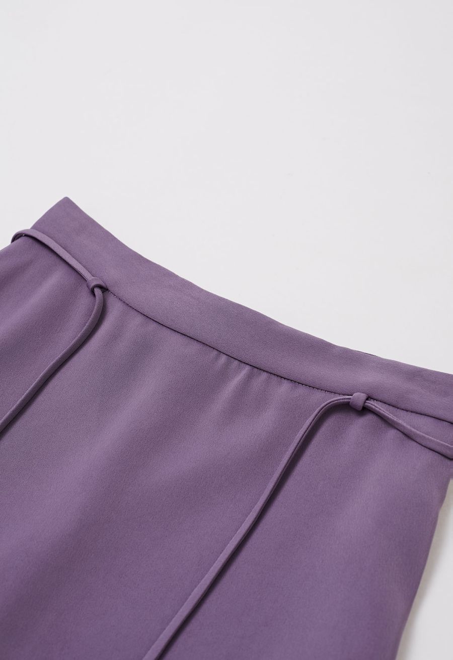 Glam Tie-Waist Midi Skirt in Purple