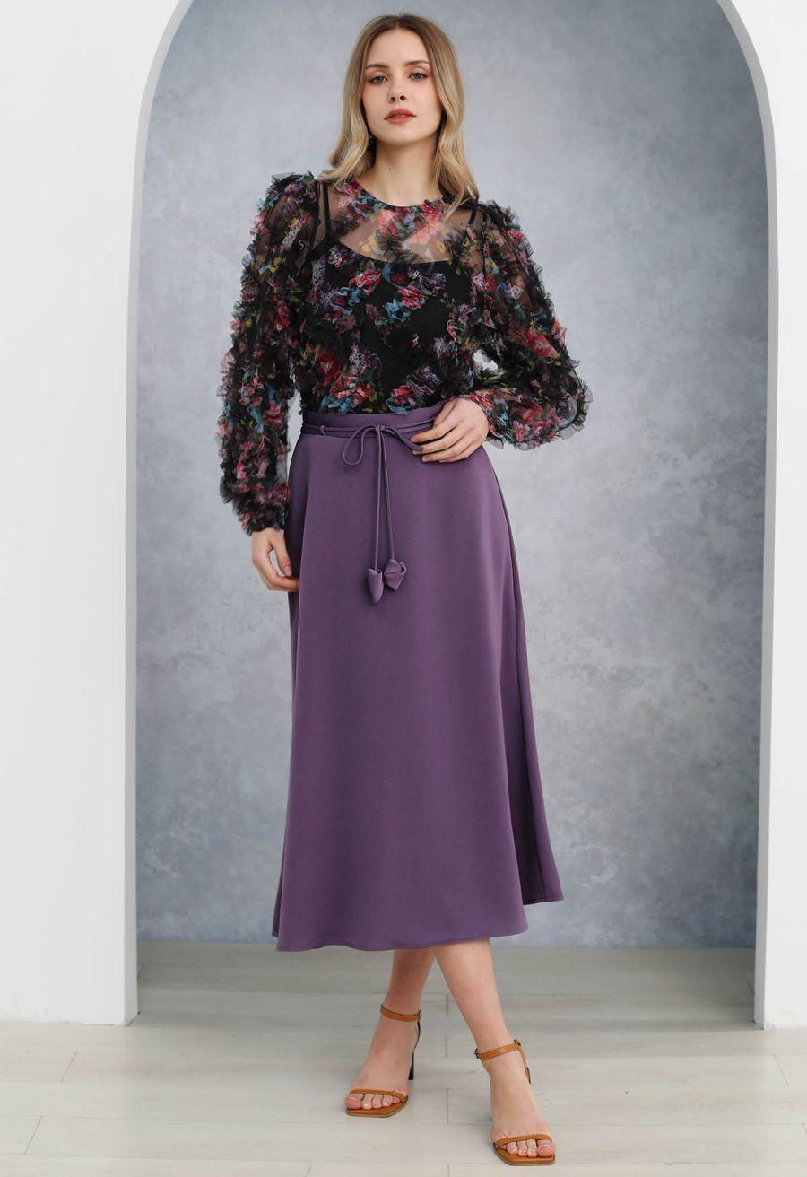 Fairy Dream Floral Ruffle Mesh Top in Black