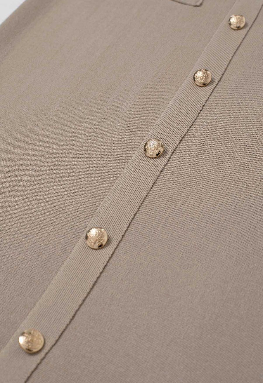 Standout Button Short-Sleeve Knit Top and Midi Skirt Set in Taupe