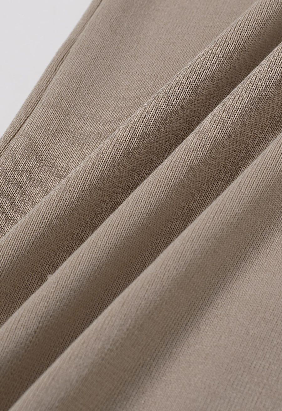 Standout Button Short-Sleeve Knit Top and Midi Skirt Set in Taupe
