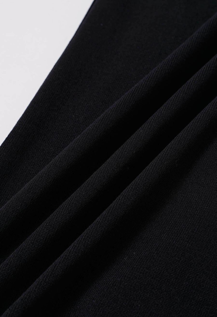 Standout Button Short-Sleeve Knit Top and Midi Skirt Set in Black