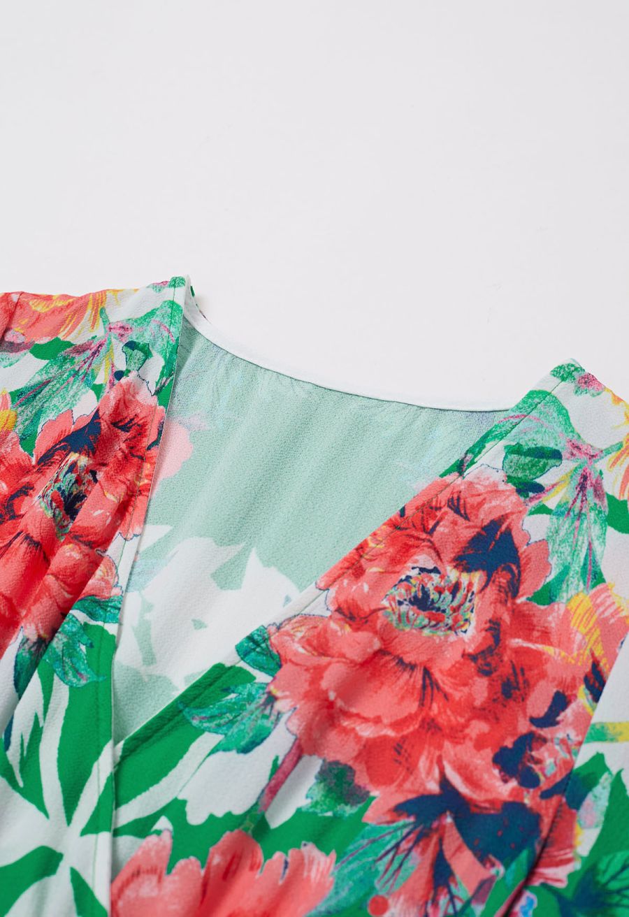 Greenery Blossom Printed Faux-Wrap Maxi Dress