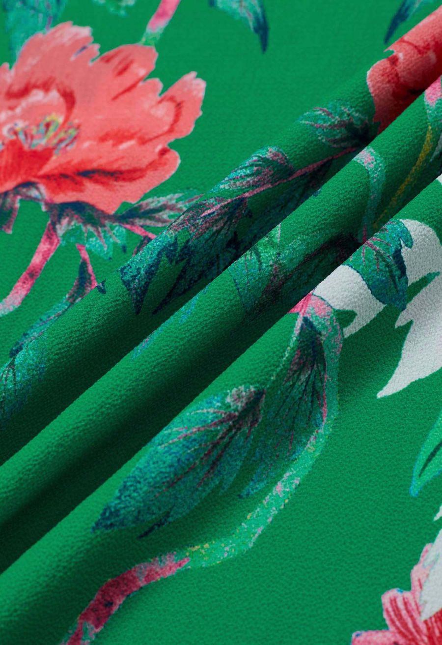 Greenery Blossom Printed Faux-Wrap Maxi Dress