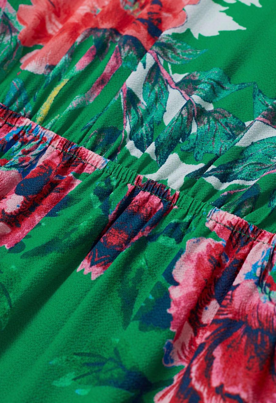 Greenery Blossom Printed Faux-Wrap Maxi Dress