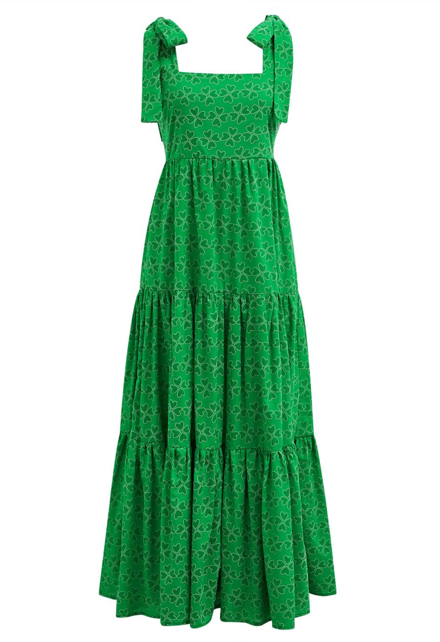 Four-Leaf Clover Tie-Strap Maxi Dress