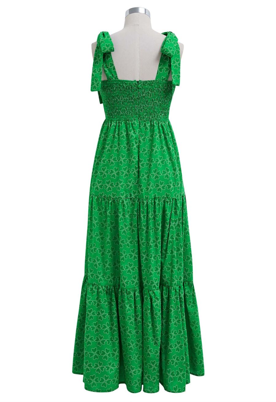Four-Leaf Clover Tie-Strap Maxi Dress