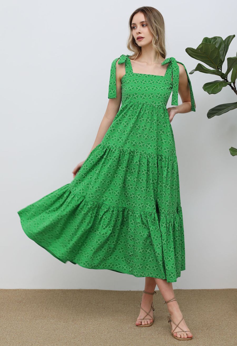 Four-Leaf Clover Tie-Strap Maxi Dress
