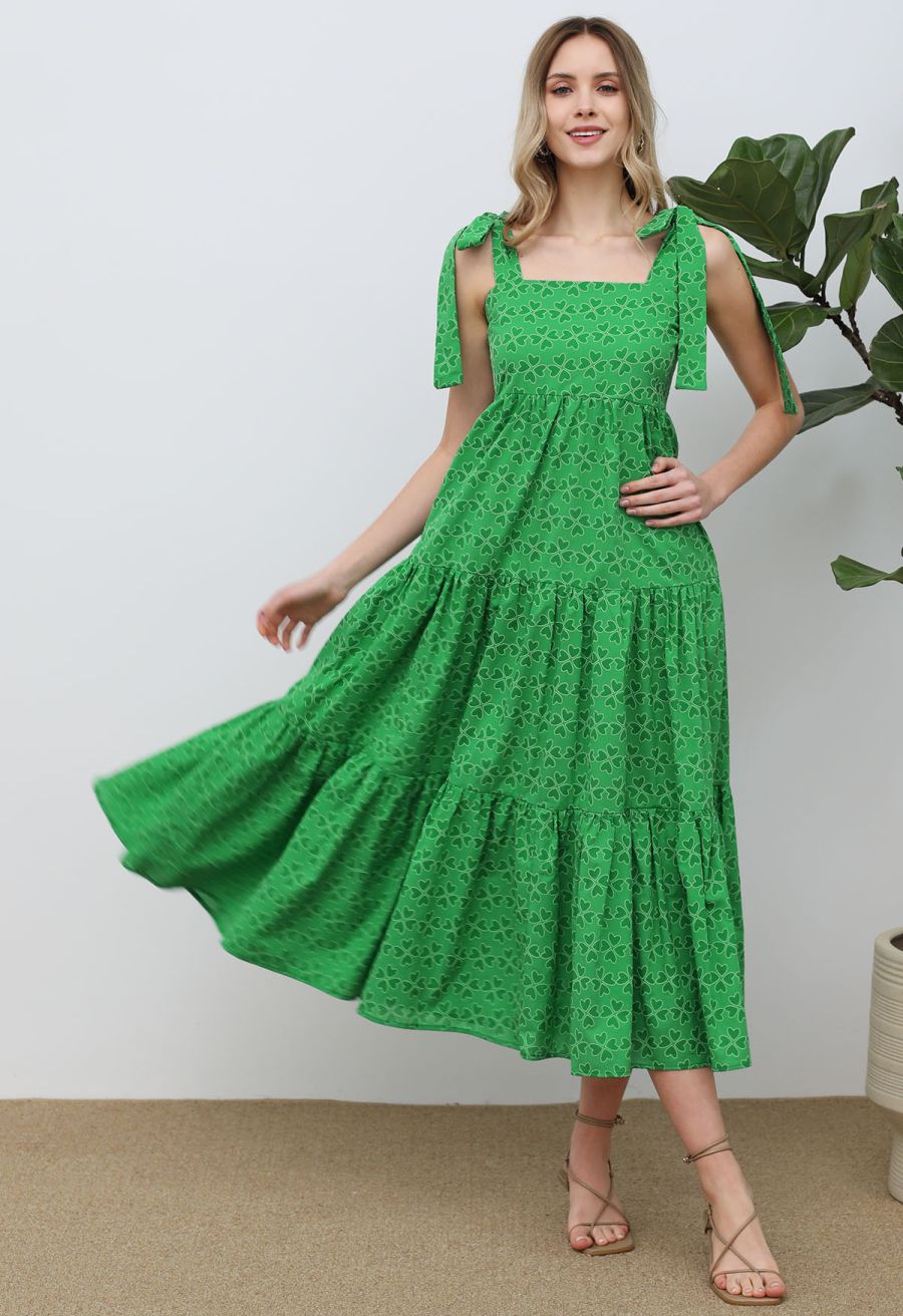 Four-Leaf Clover Tie-Strap Maxi Dress