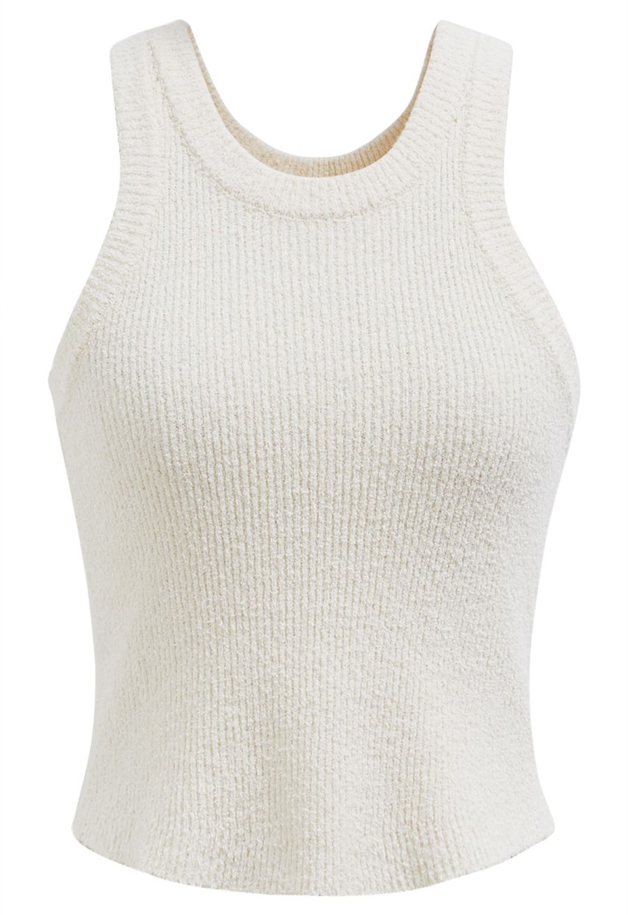 Solid Cropped Knit Tank Top in Cream