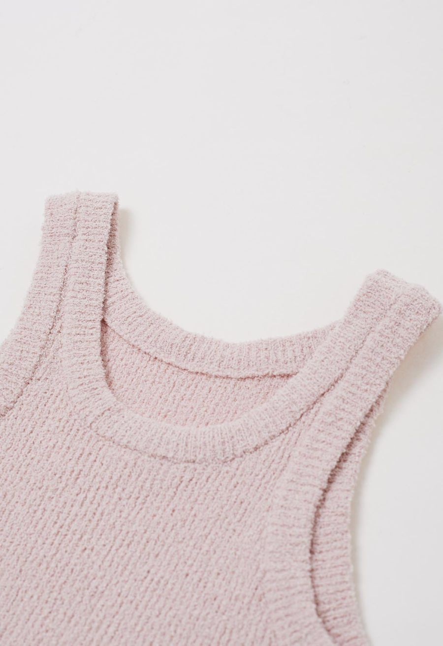 Solid Cropped Knit Tank Top in Pink