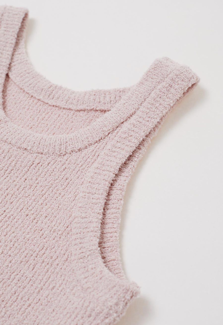 Solid Cropped Knit Tank Top in Pink