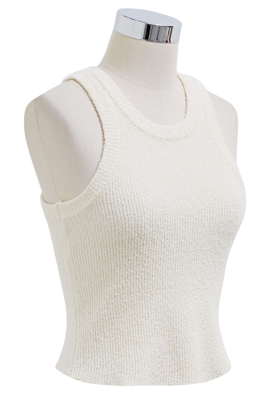 Solid Cropped Knit Tank Top in Cream