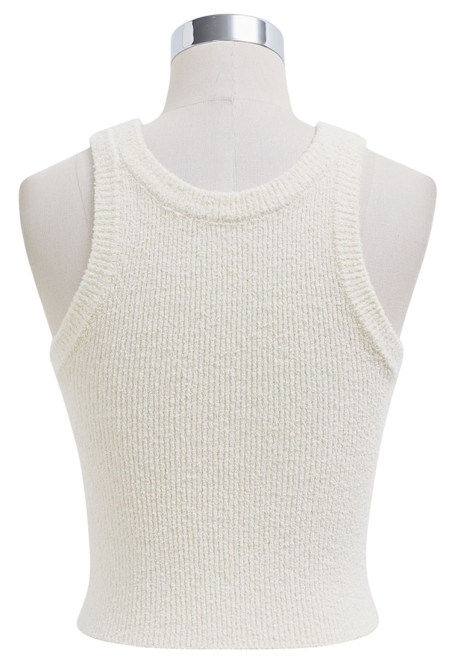 Solid Cropped Knit Tank Top in Cream