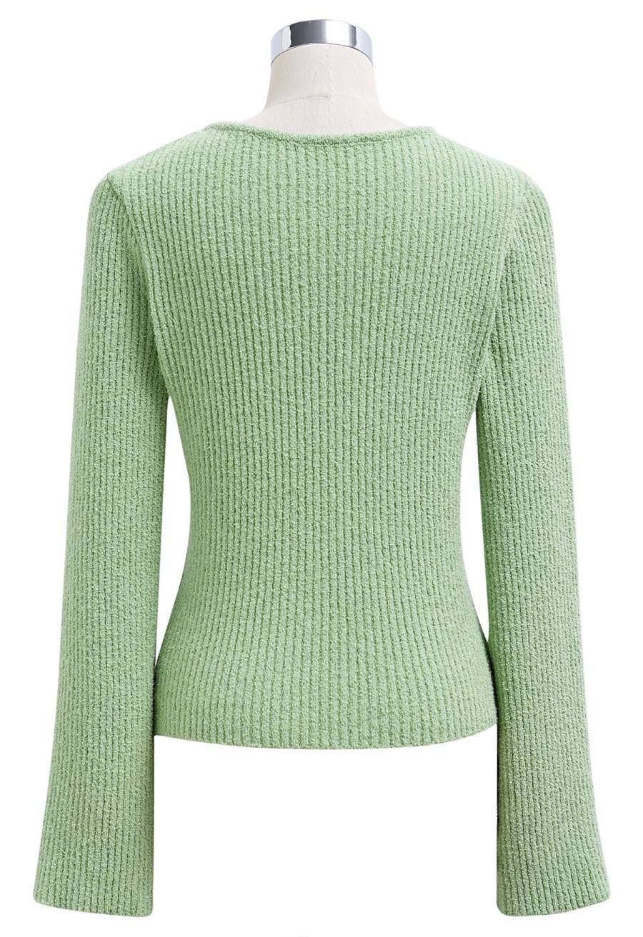 Hook Fastening Ribbed Knit Cardigan in Pistachio