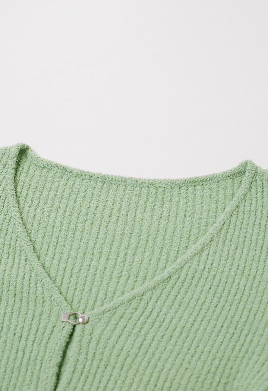 Hook Fastening Ribbed Knit Cardigan in Pistachio