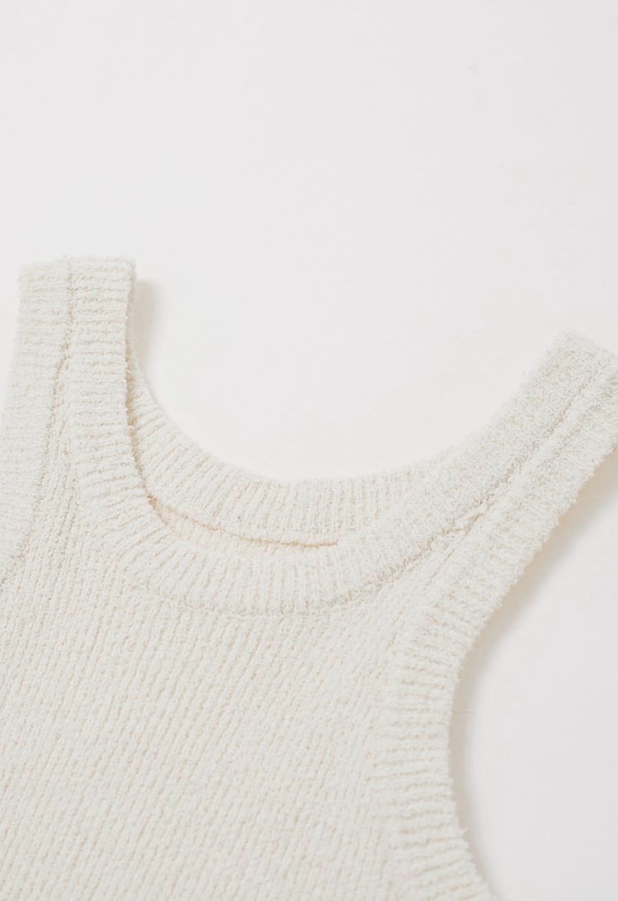 Solid Cropped Knit Tank Top in Cream