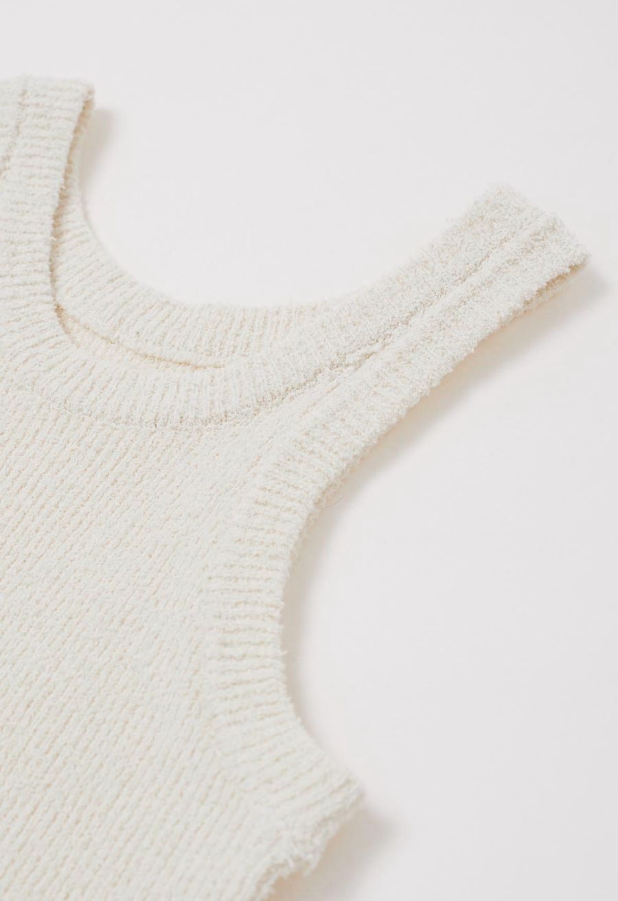 Solid Cropped Knit Tank Top in Cream