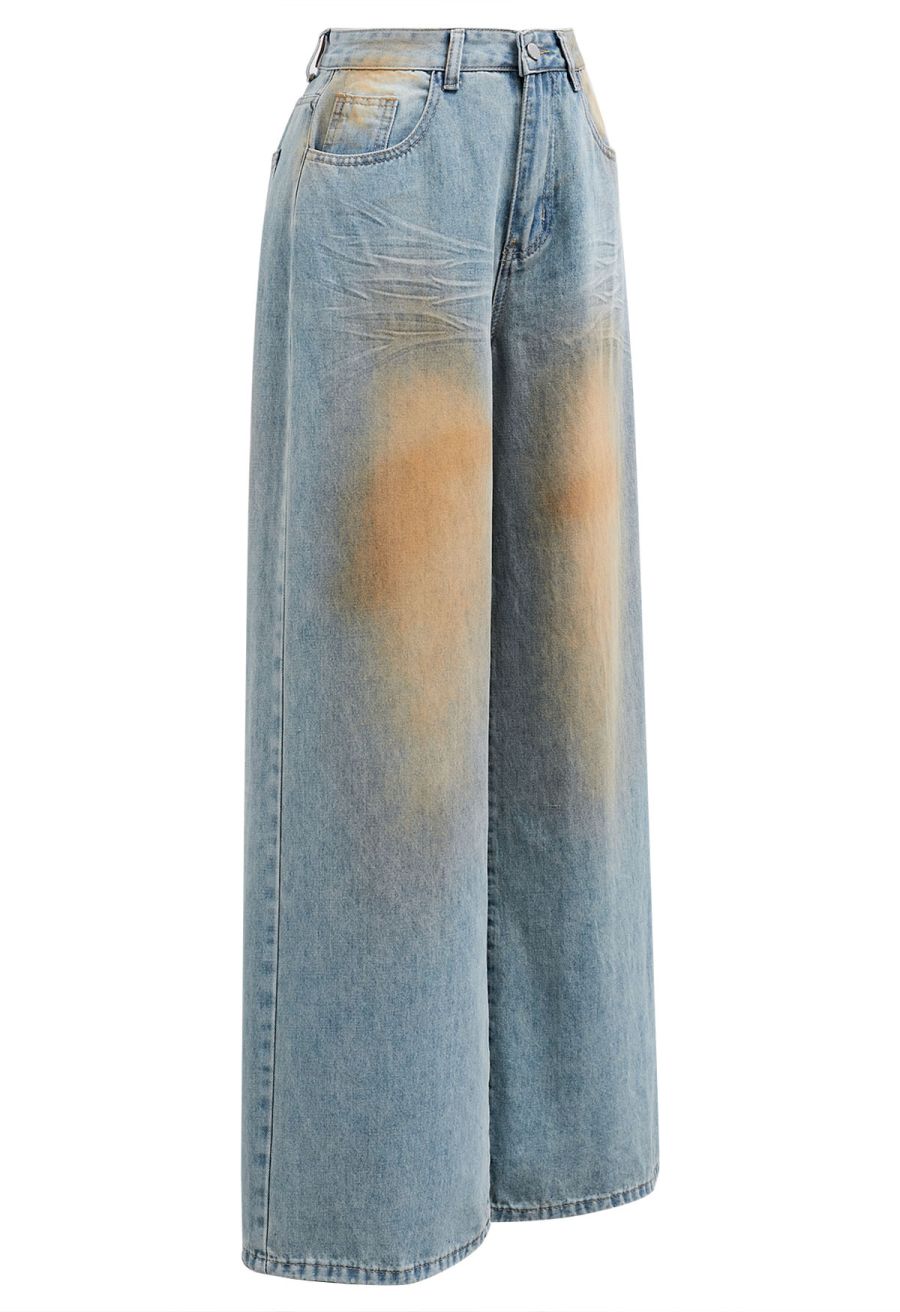 Dirty-Dye Design Straight-Leg Jeans
