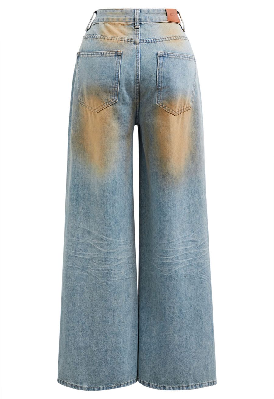 Dirty-Dye Design Straight-Leg Jeans