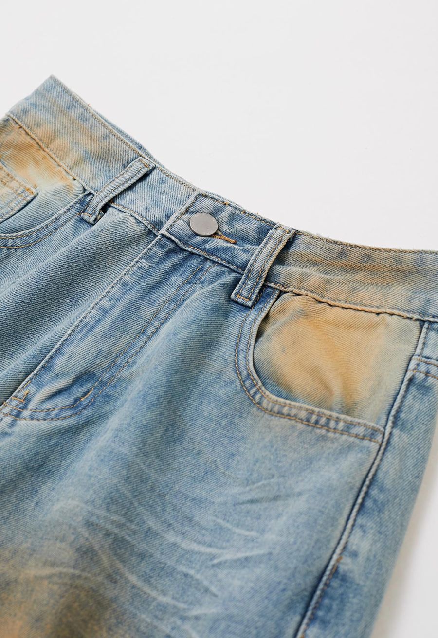 Dirty-Dye Design Straight-Leg Jeans