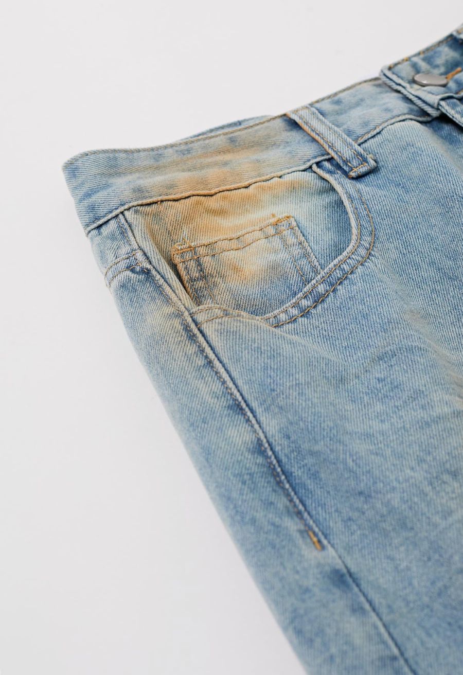 Dirty-Dye Design Straight-Leg Jeans