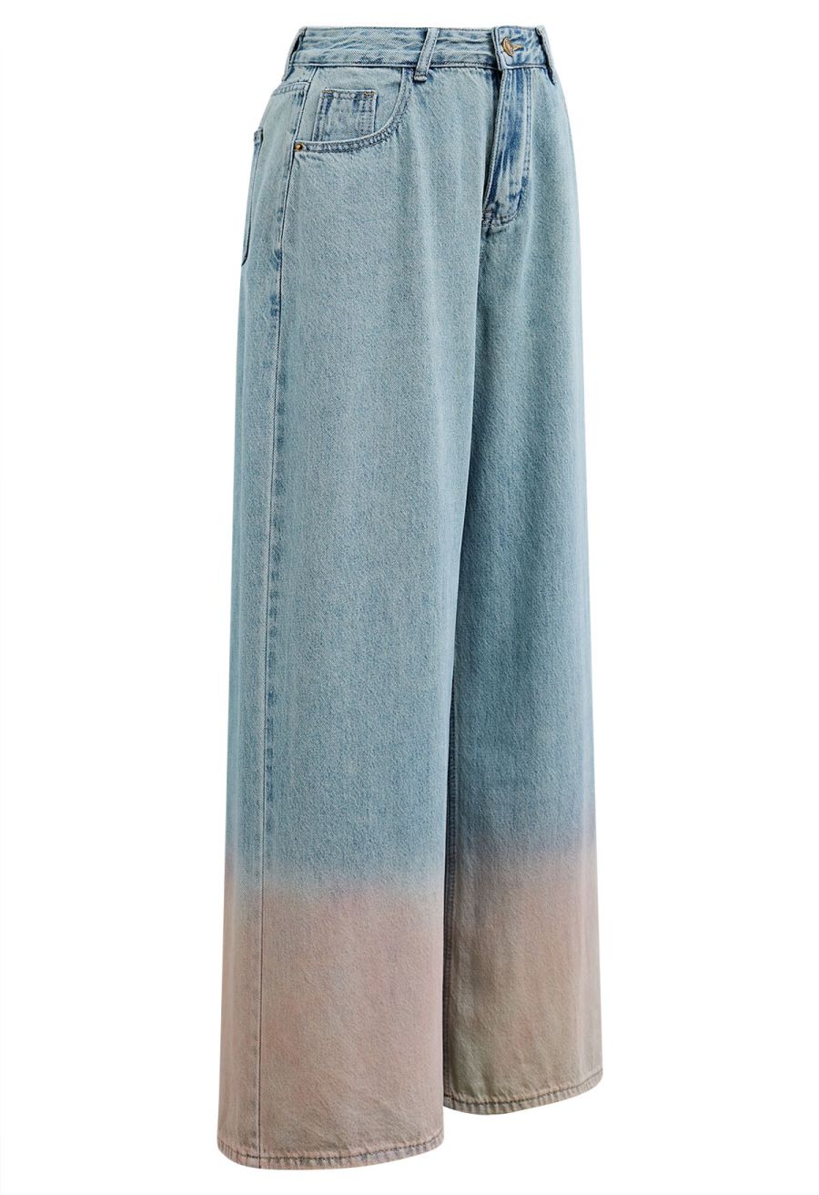 Tie-Dye Hemline Straight-Leg Jeans