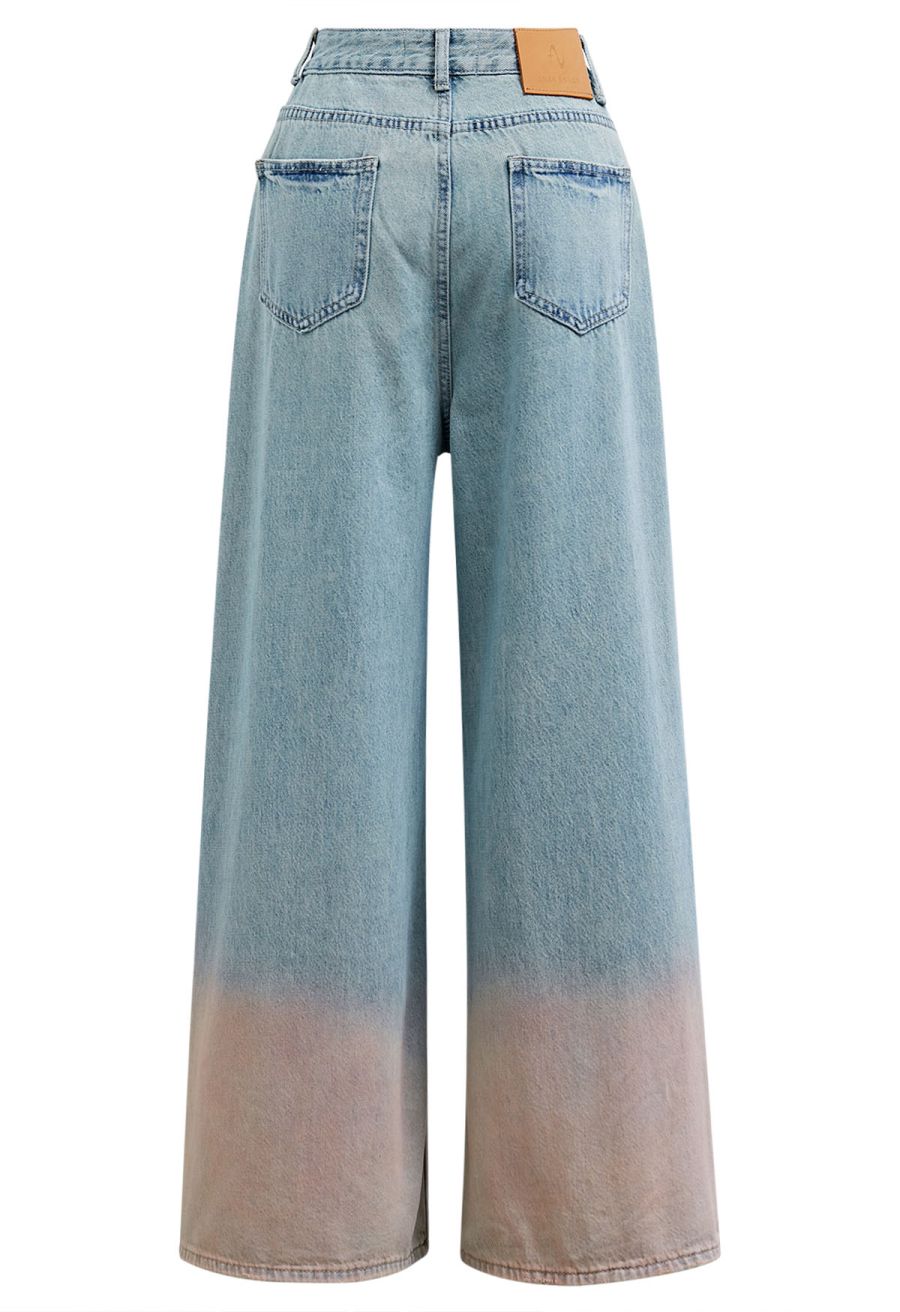 Tie-Dye Hemline Straight-Leg Jeans