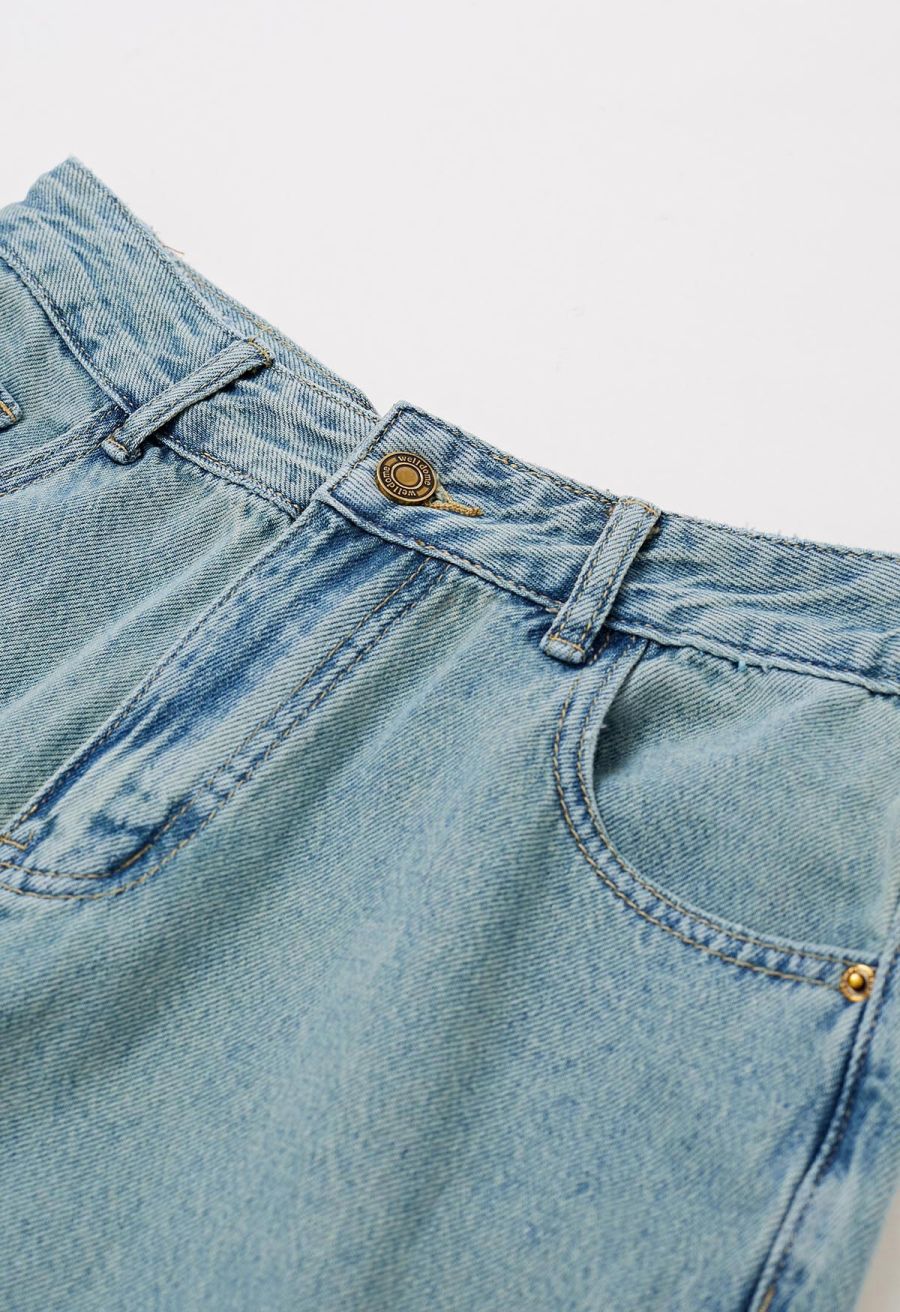 Tie-Dye Hemline Straight-Leg Jeans
