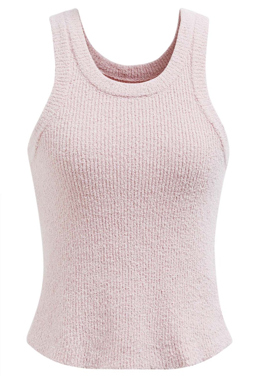Solid Cropped Knit Tank Top in Pink