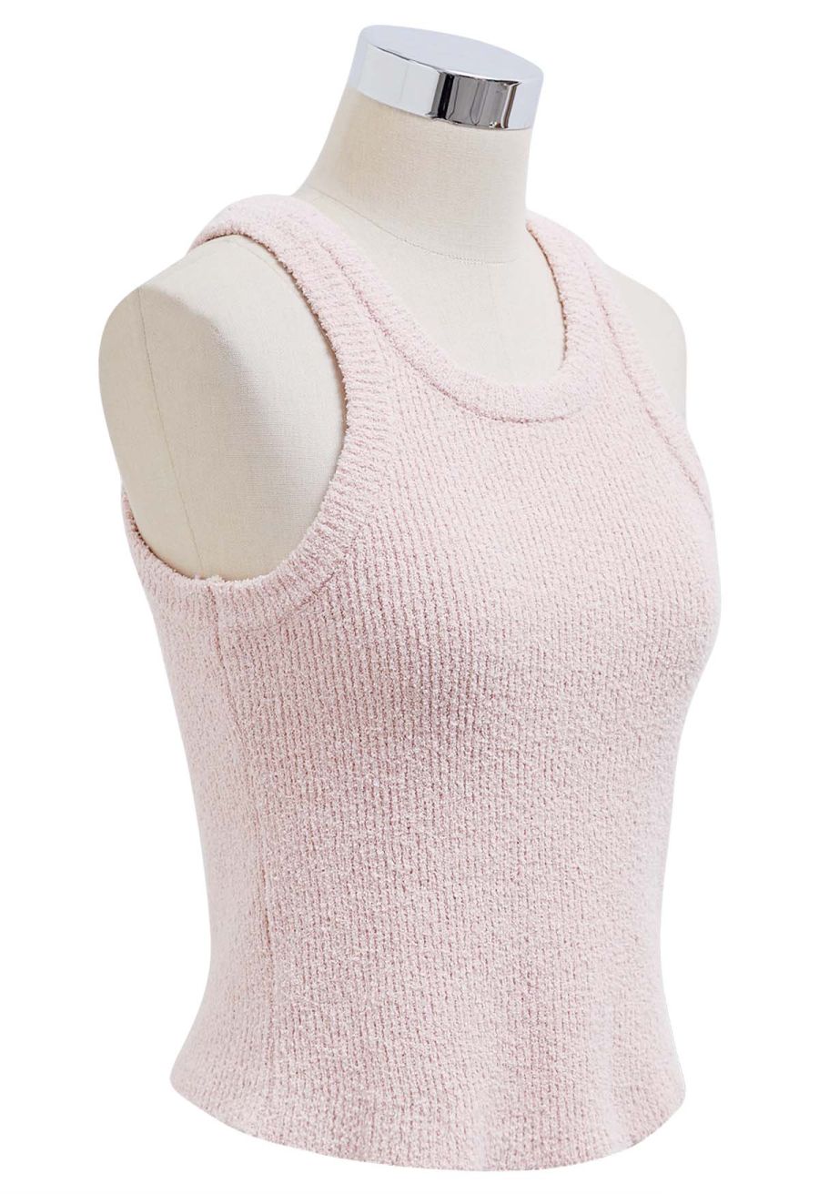Solid Cropped Knit Tank Top in Pink