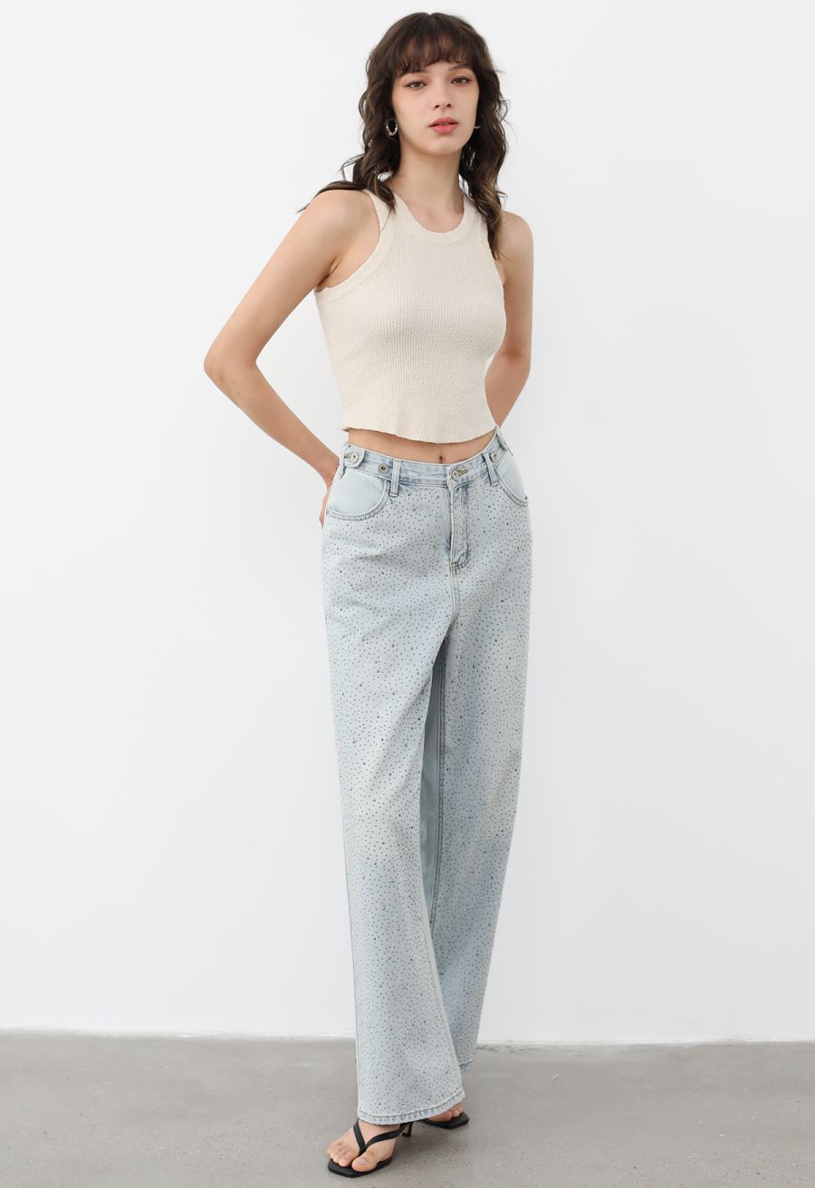Solid Cropped Knit Tank Top in Cream