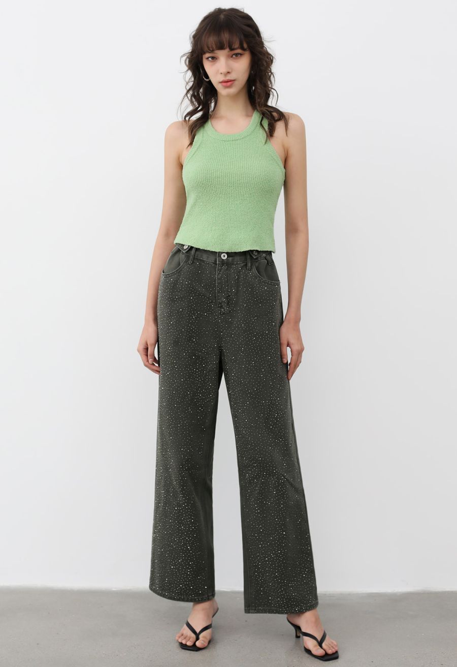 Solid Cropped Knit Tank Top in Pistachio