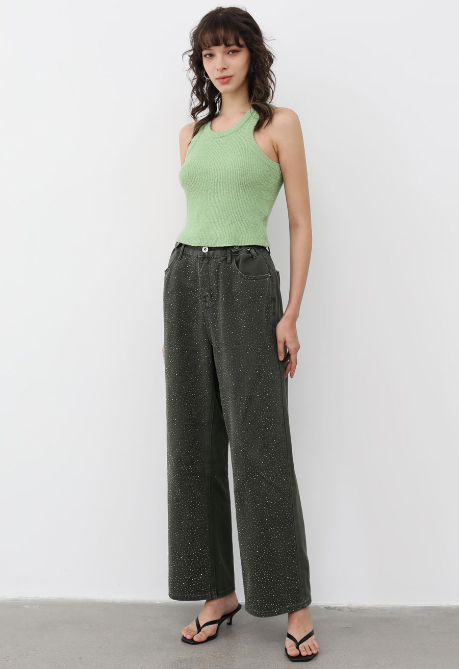 Solid Cropped Knit Tank Top in Pistachio