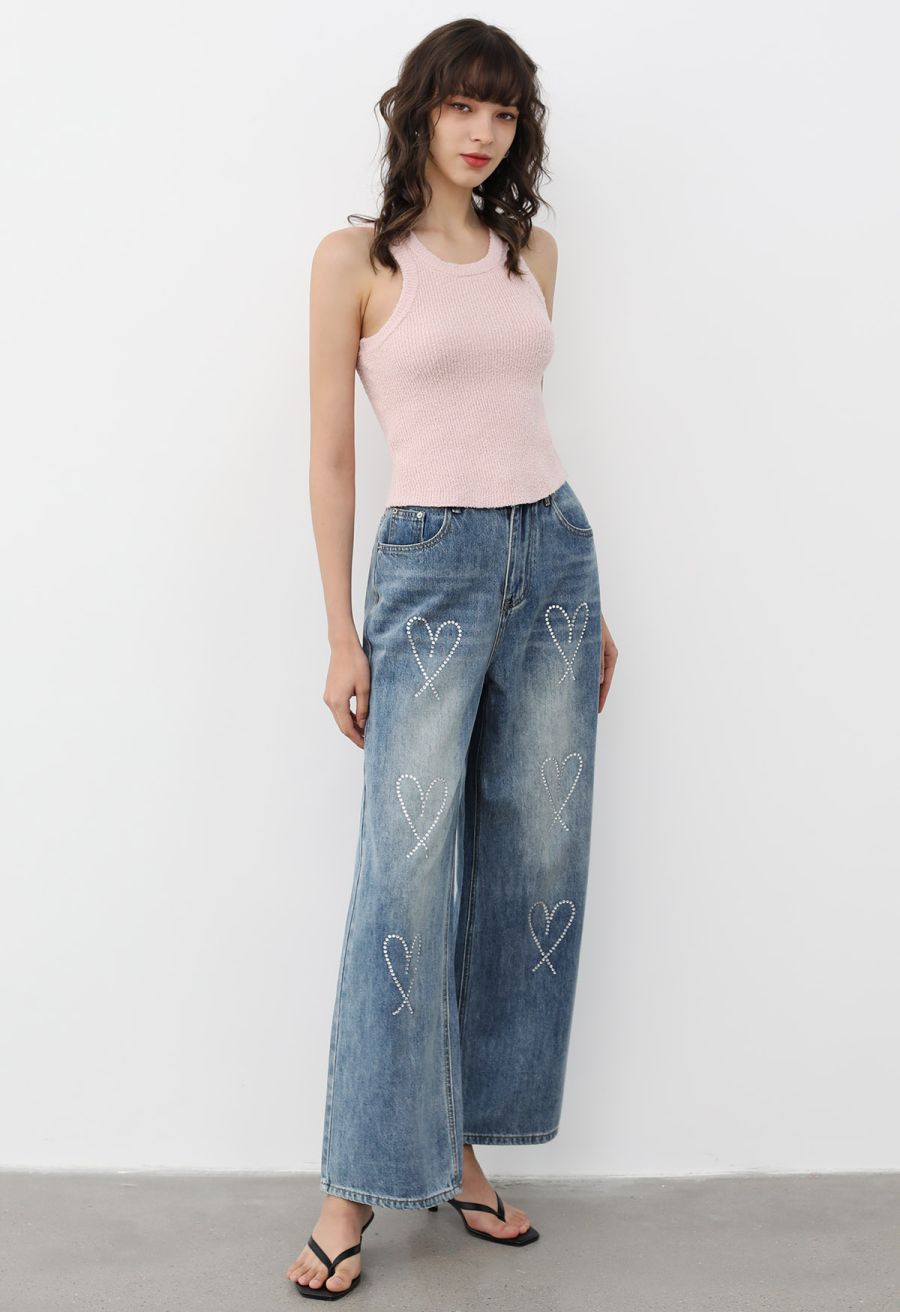 Solid Cropped Knit Tank Top in Pink