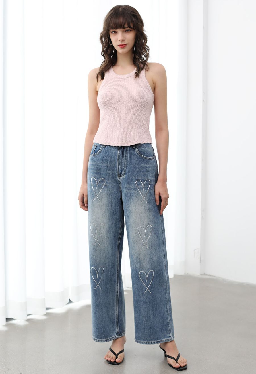 Solid Cropped Knit Tank Top in Pink