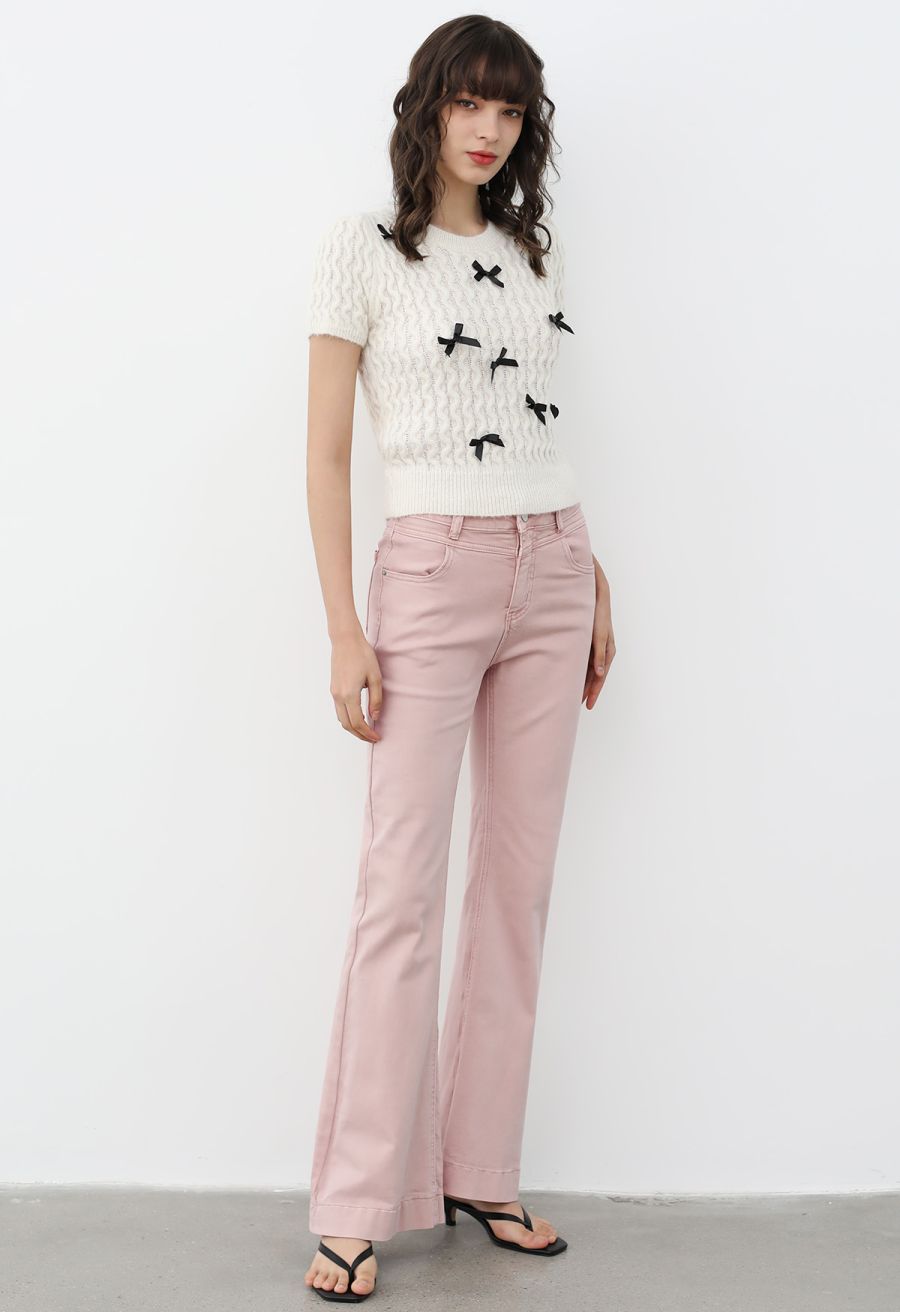 On-Trend High Waist Flare Leg Jeans in Pink