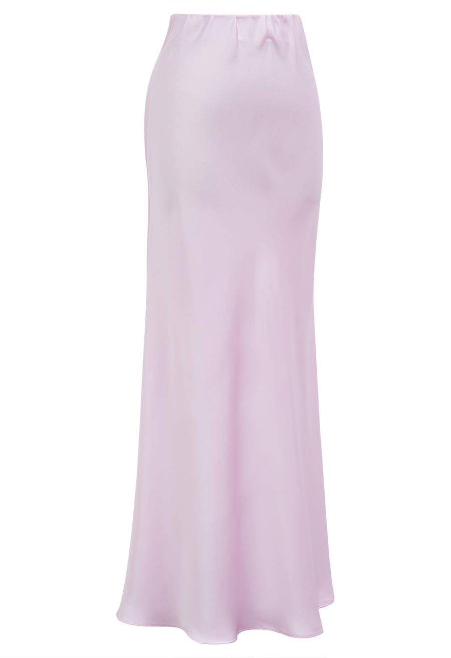 Satin Finish Mermaid Maxi Skirt in Pink