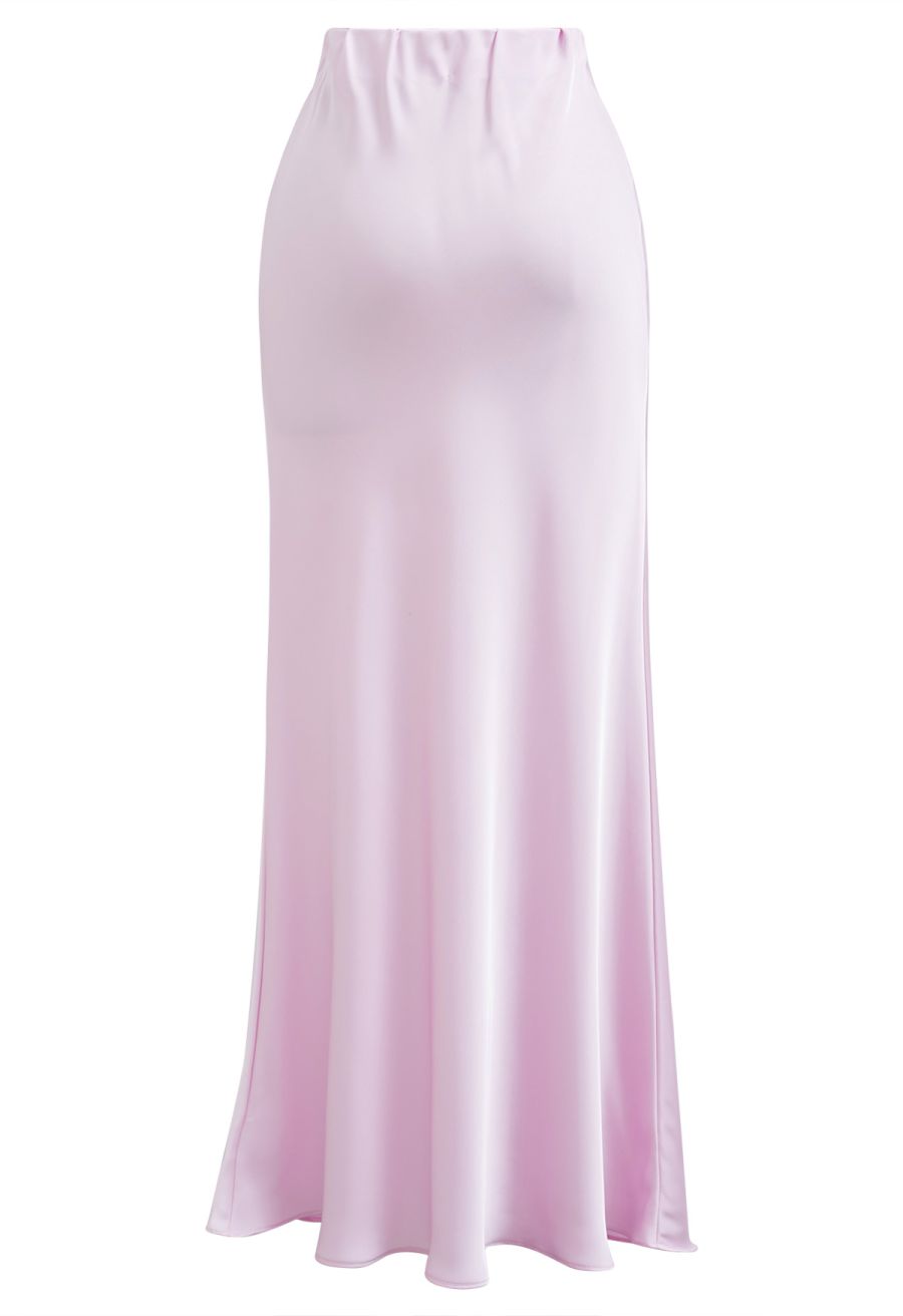 Satin Finish Mermaid Maxi Skirt in Pink