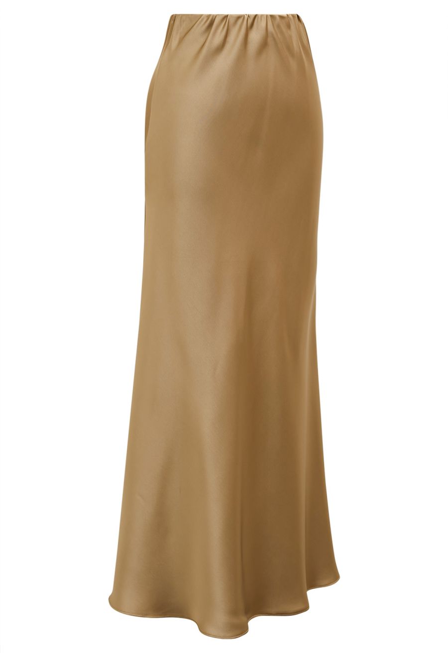 Satin Finish Mermaid Maxi Skirt in Gold