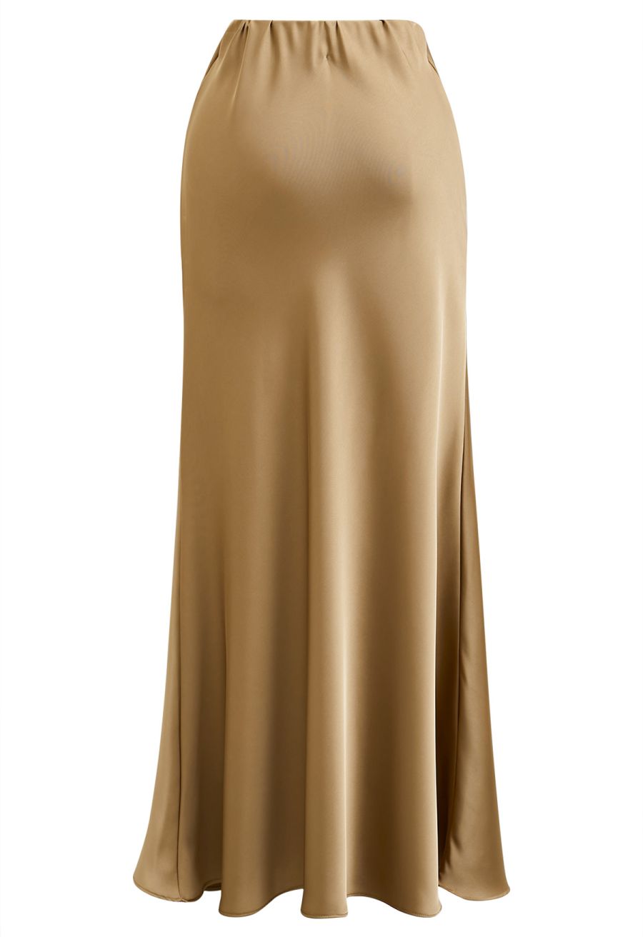 Satin Finish Mermaid Maxi Skirt in Gold