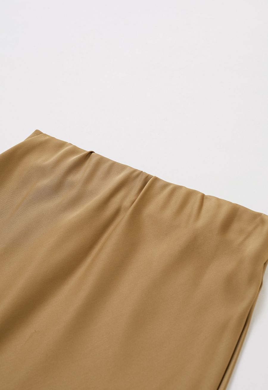 Satin Finish Mermaid Maxi Skirt in Gold